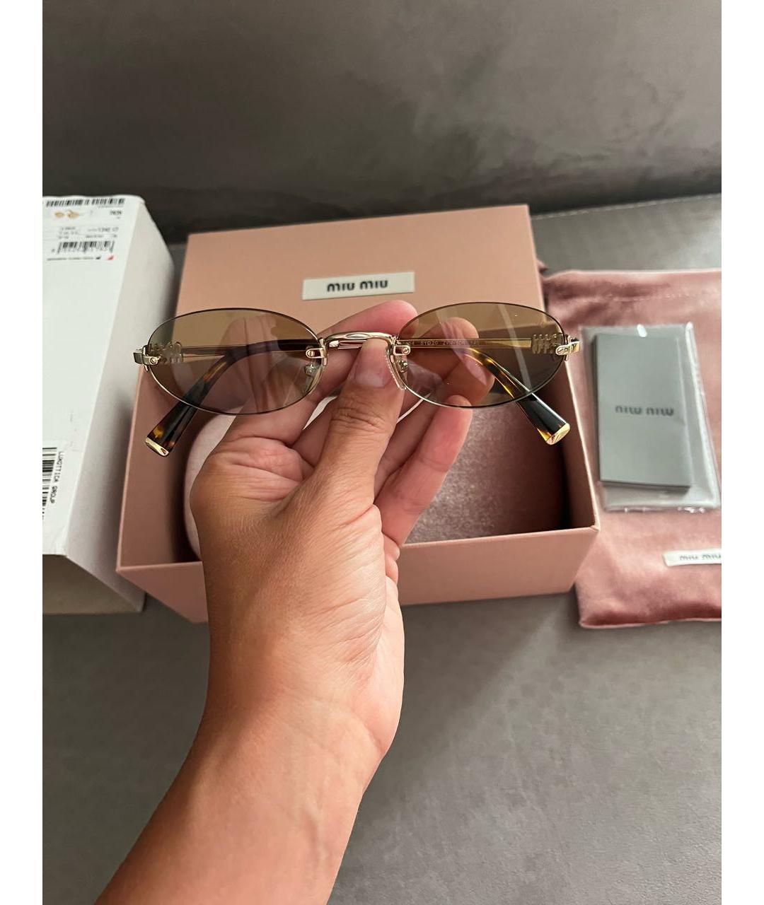 MIU MIU Коричневые металлические солнцезащитные очки, фото 4