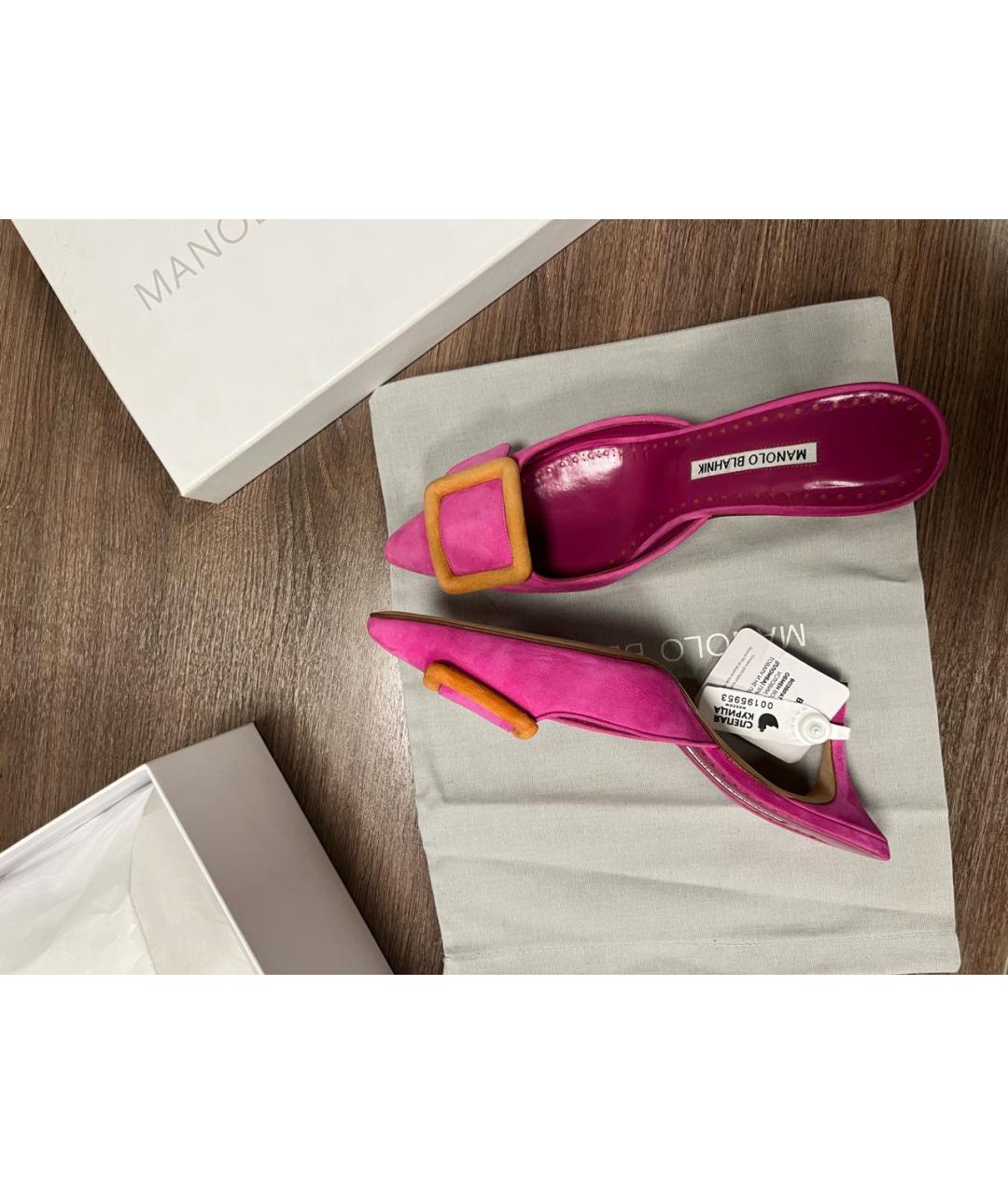 MANOLO BLAHNIK Розовые кожаные сабо, фото 6