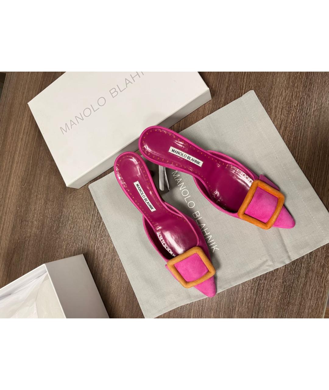 MANOLO BLAHNIK Розовые кожаные сабо, фото 5