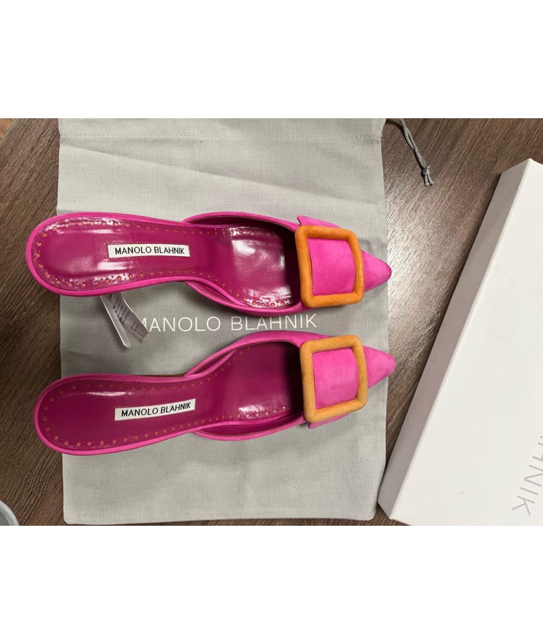 MANOLO BLAHNIK Розовые кожаные сабо, фото 4