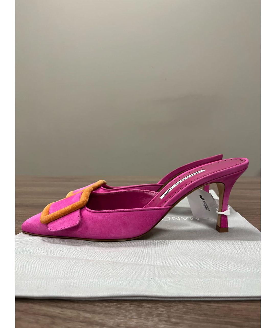MANOLO BLAHNIK Розовые кожаные сабо, фото 8