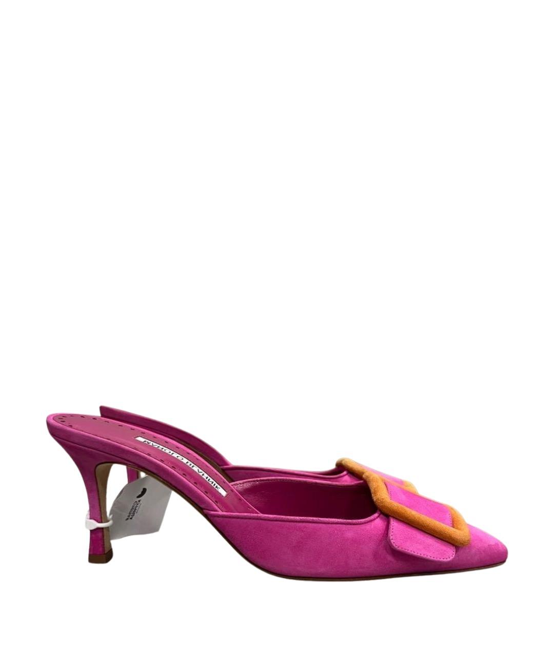 MANOLO BLAHNIK Розовые кожаные сабо, фото 1