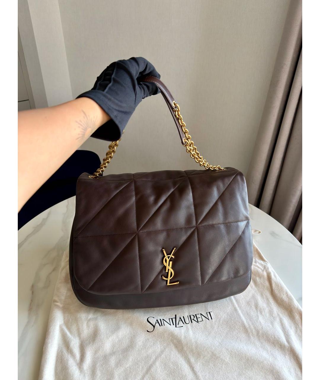 SAINT LAURENT Коричневая кожаная сумка через плечо, фото 2