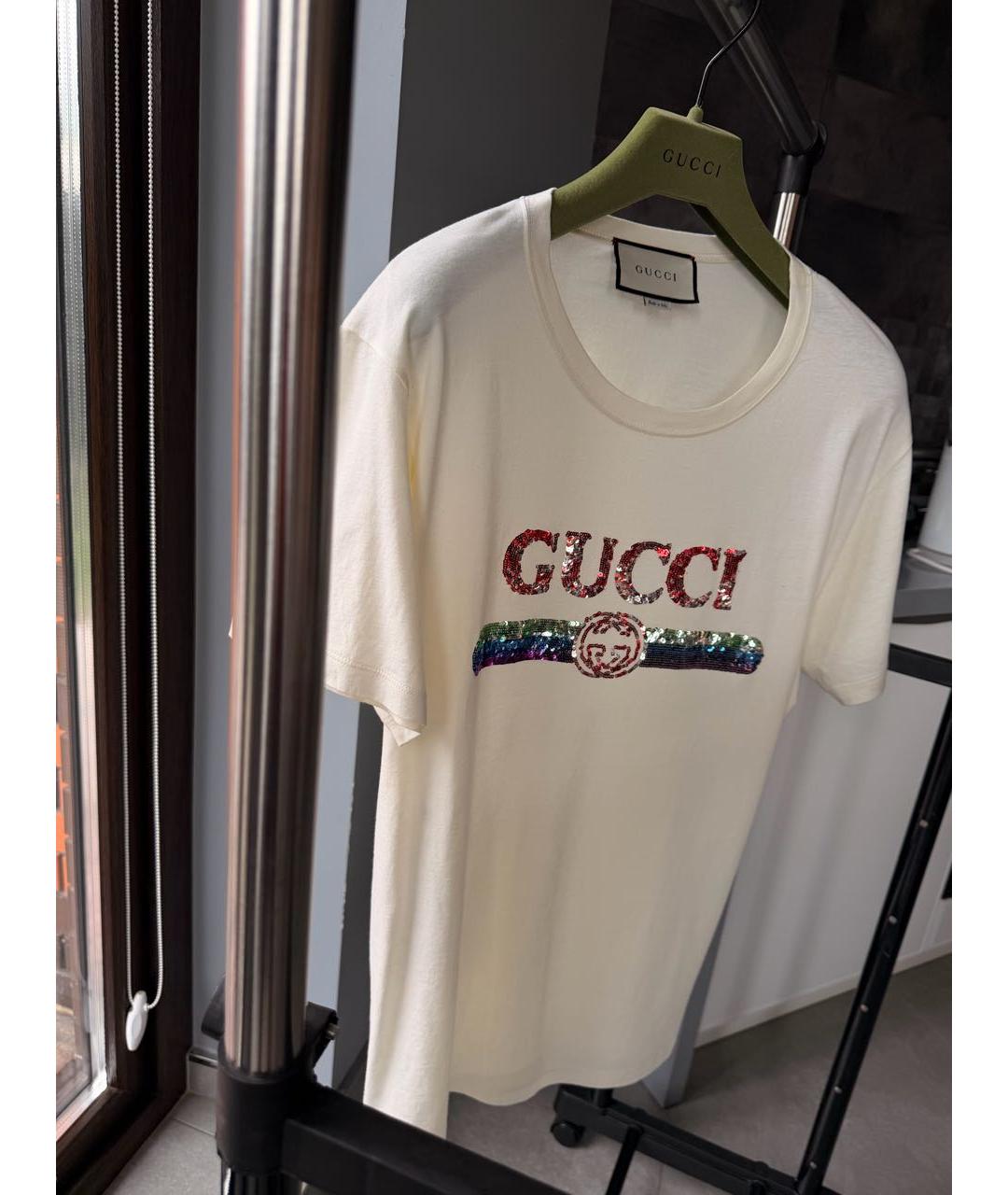GUCCI Бежевая хлопковая футболка, фото 4