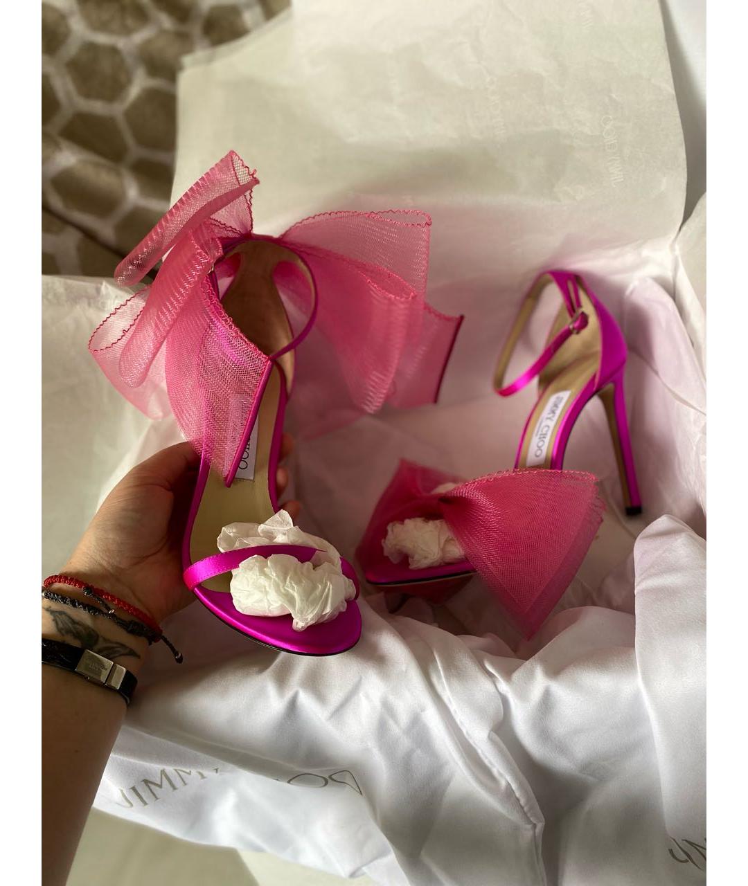 JIMMY CHOO Фуксия текстильные босоножки, фото 5