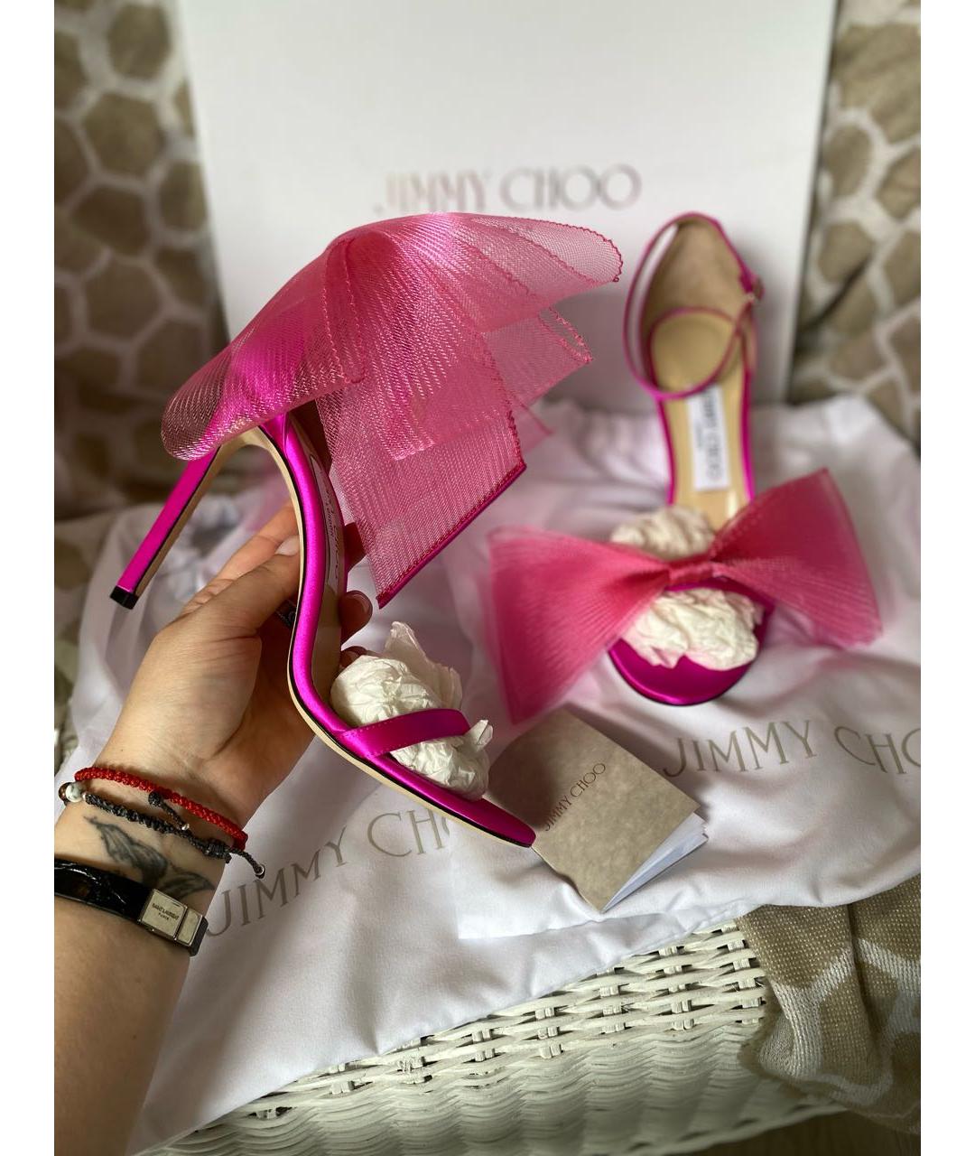JIMMY CHOO Фуксия текстильные босоножки, фото 3