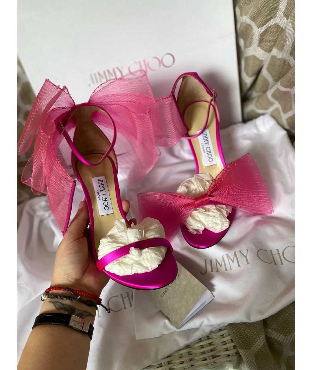 JIMMY CHOO Фуксия текстильные босоножки, фото 2
