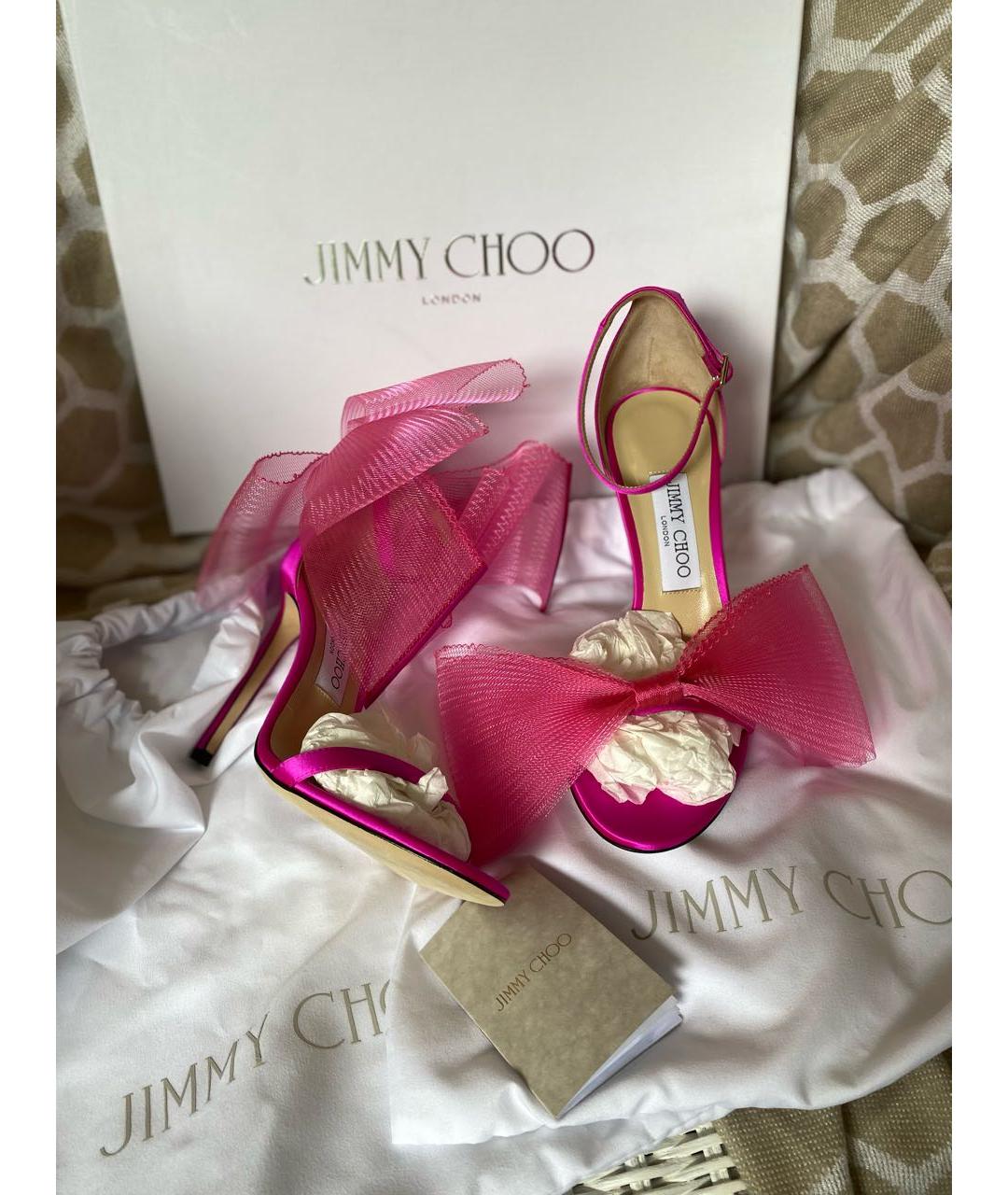 JIMMY CHOO Фуксия текстильные босоножки, фото 6