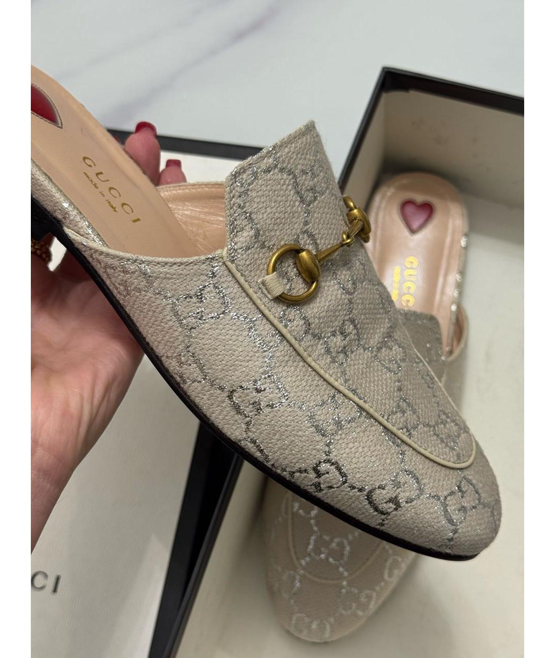 GUCCI Бежевые текстильные мюли, фото 8