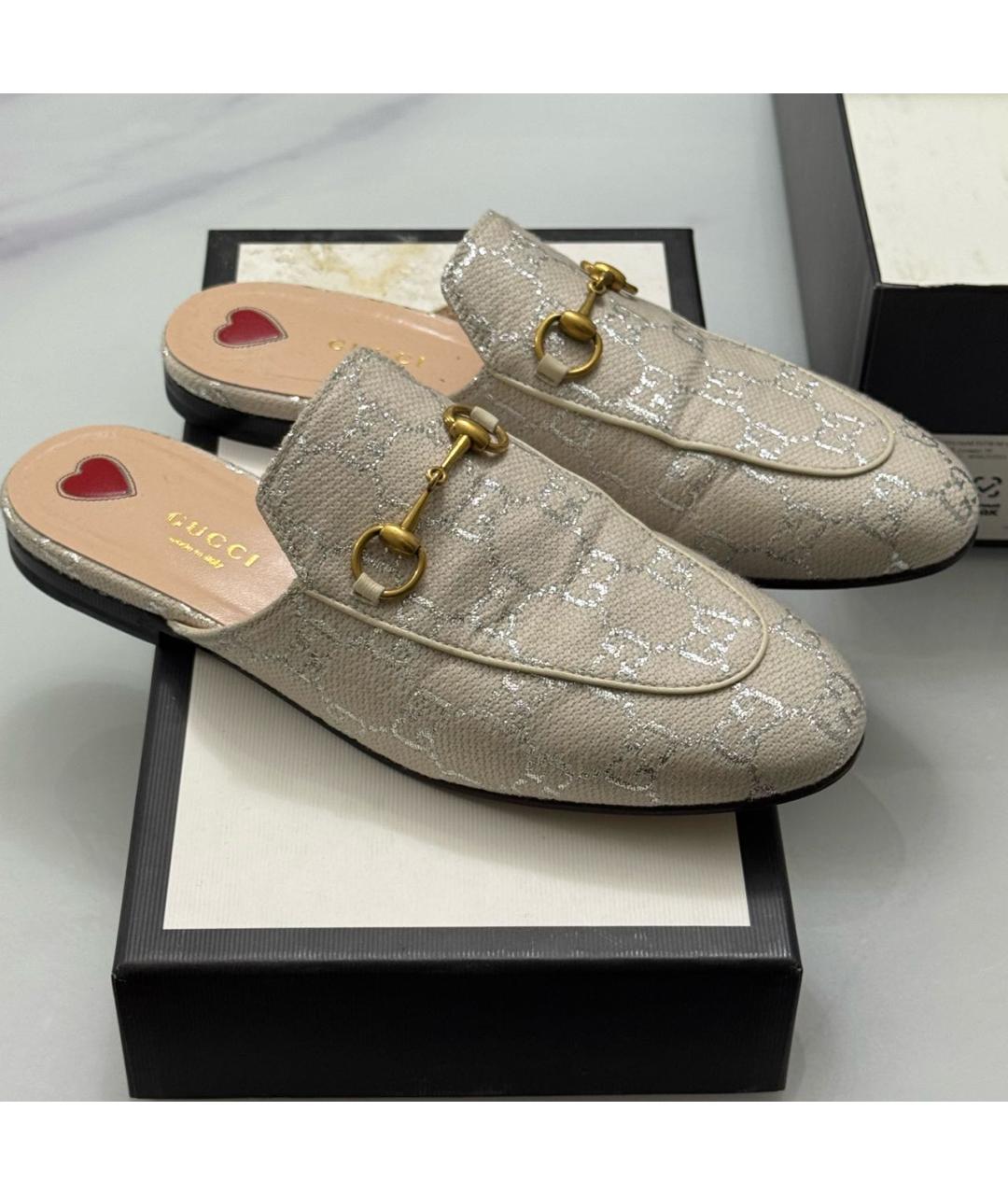 GUCCI Бежевые текстильные мюли, фото 3