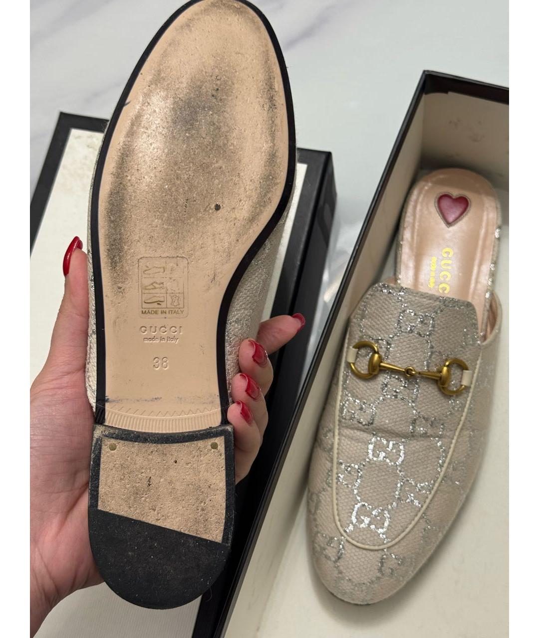 GUCCI Бежевые текстильные мюли, фото 4