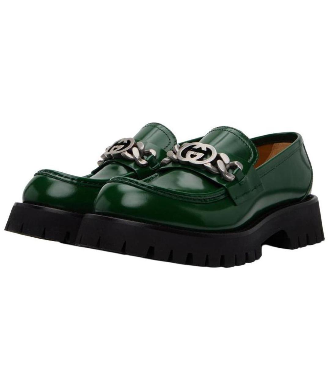 GUCCI Зеленые кожаные лоферы, фото 4