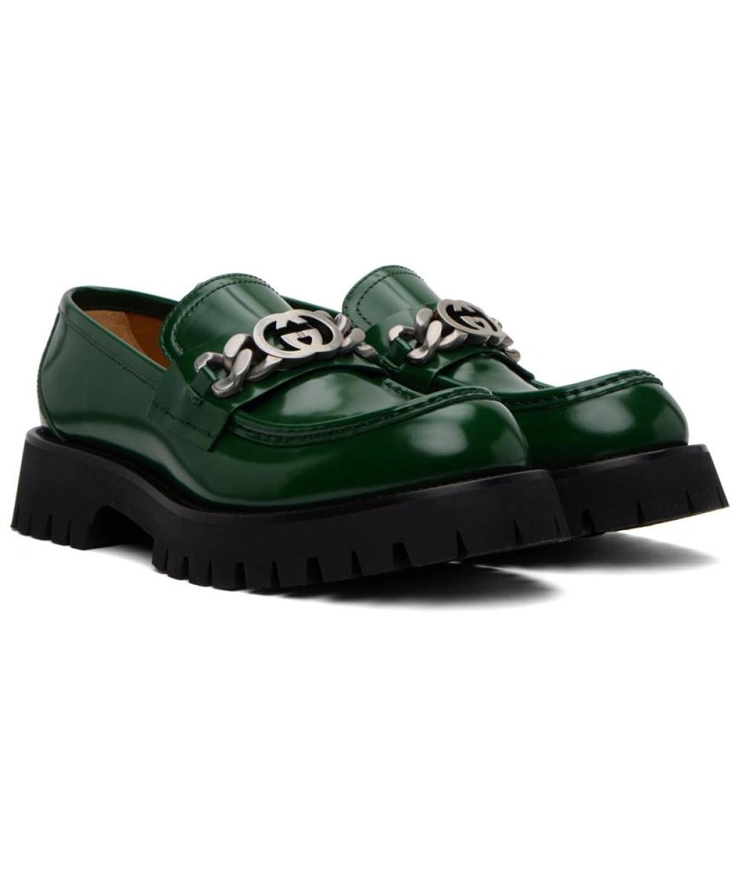 GUCCI Зеленые кожаные лоферы, фото 3