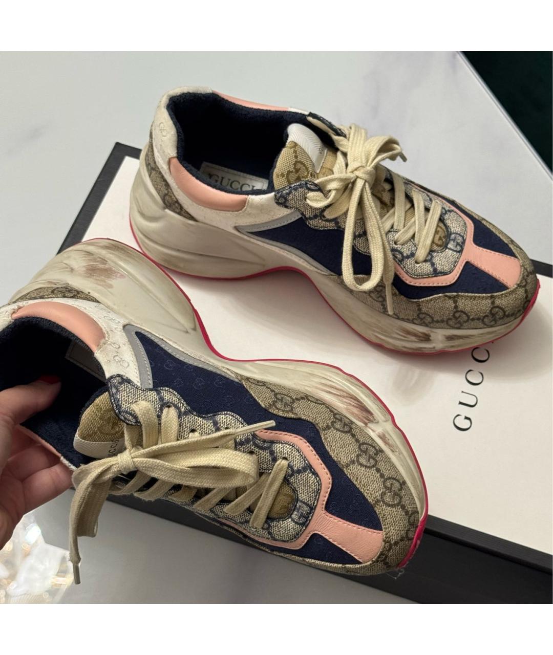 GUCCI Бежевые текстильные кроссовки, фото 6