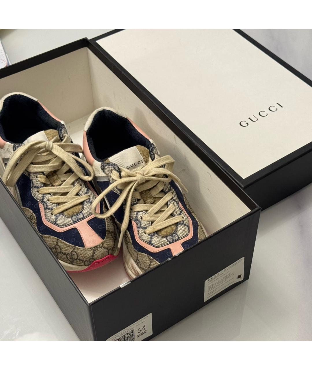 GUCCI Бежевые текстильные кроссовки, фото 3
