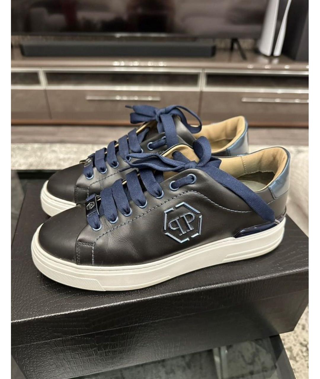 PHILIPP PLEIN Черные кожаные низкие кроссовки / кеды, фото 8