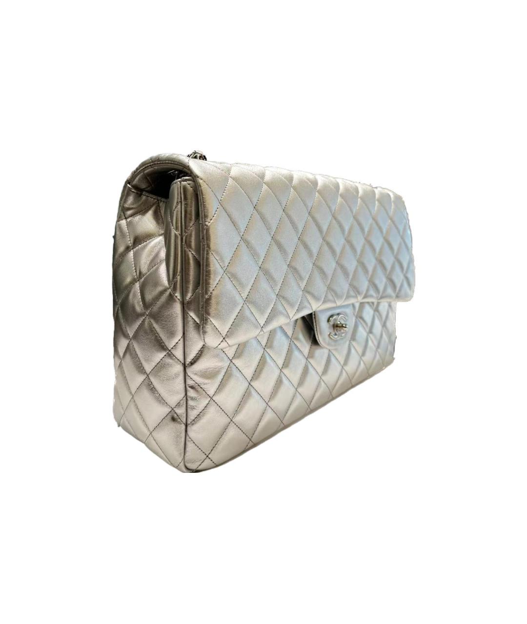 CHANEL Серебряная кожаная сумка через плечо, фото 2