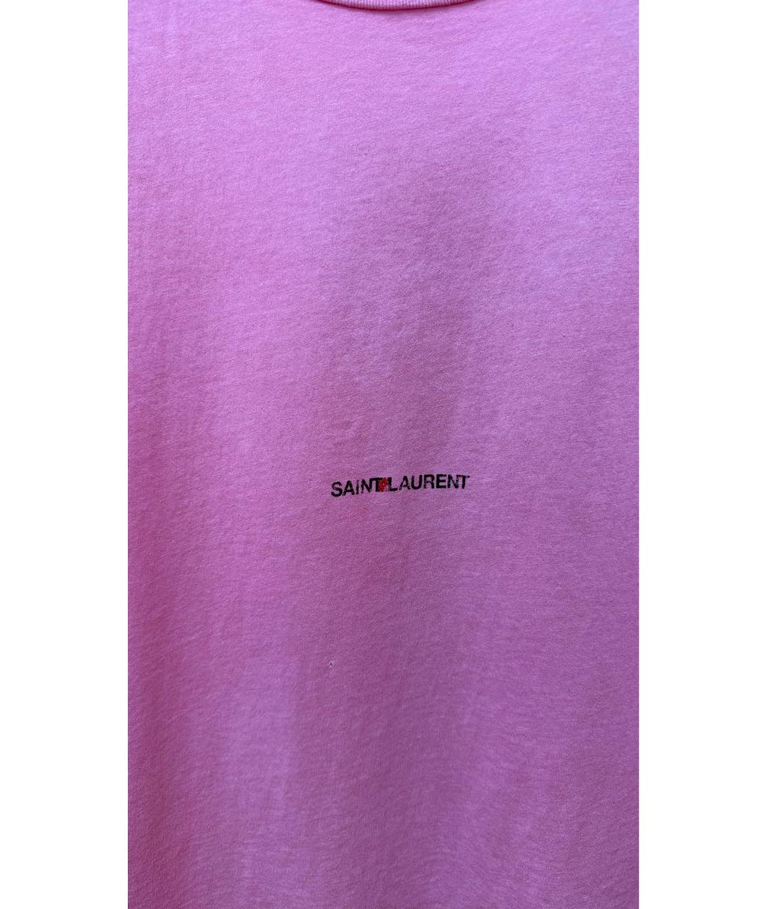 SAINT LAURENT Розовая хлопко-эластановая футболка, фото 4