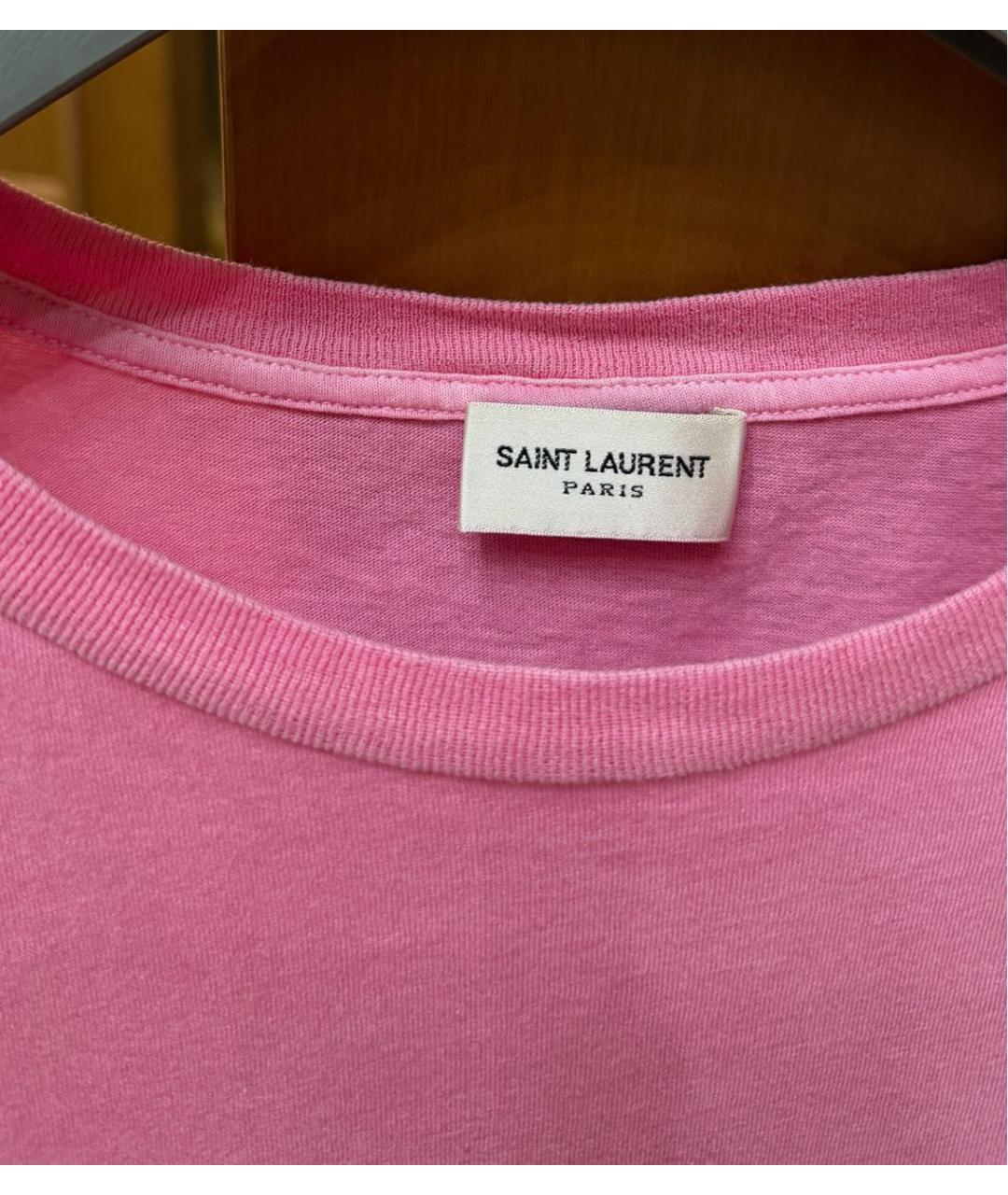 SAINT LAURENT Розовая хлопко-эластановая футболка, фото 3