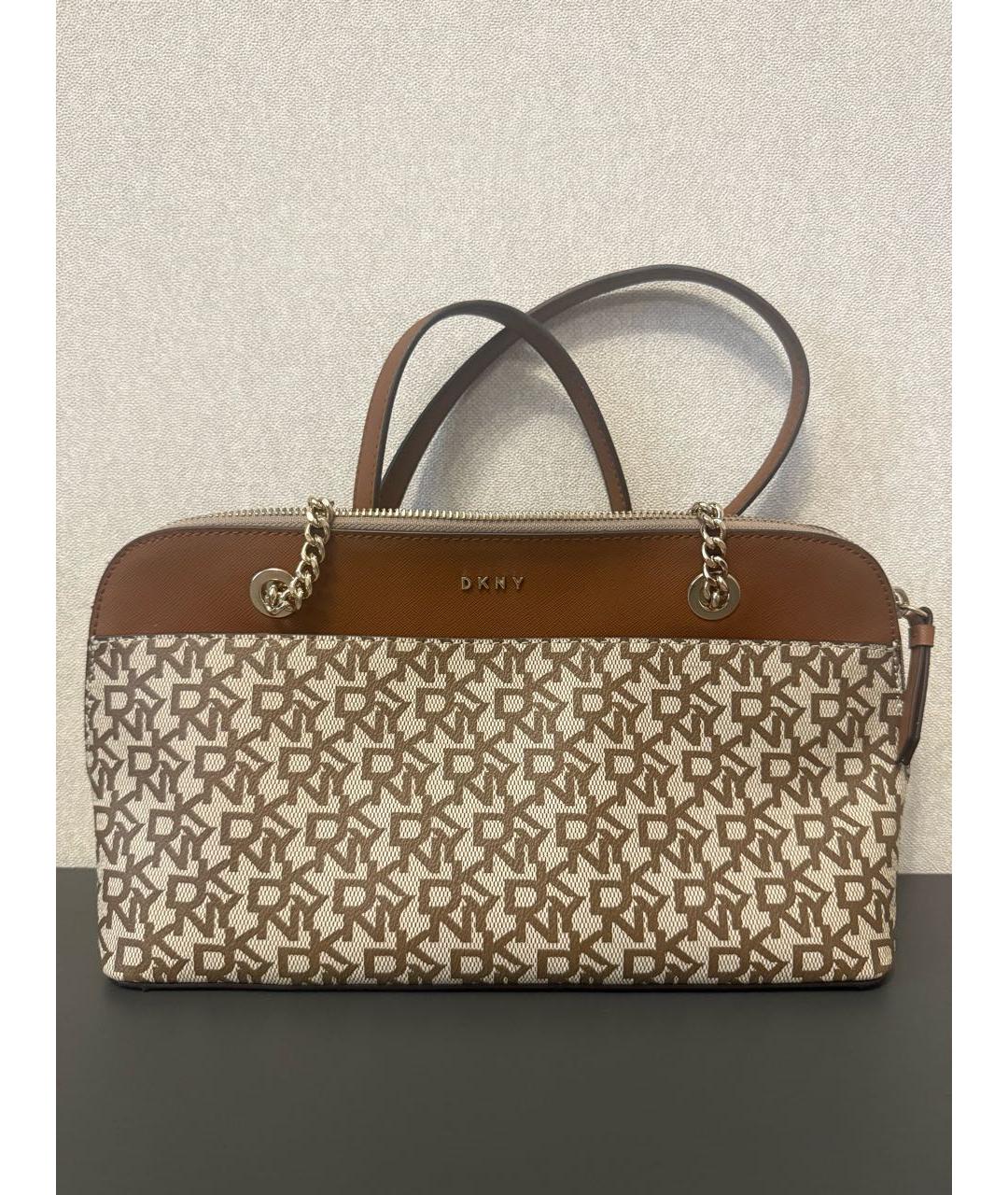 DKNY Коричневая кожаная сумка с короткими ручками, фото 9