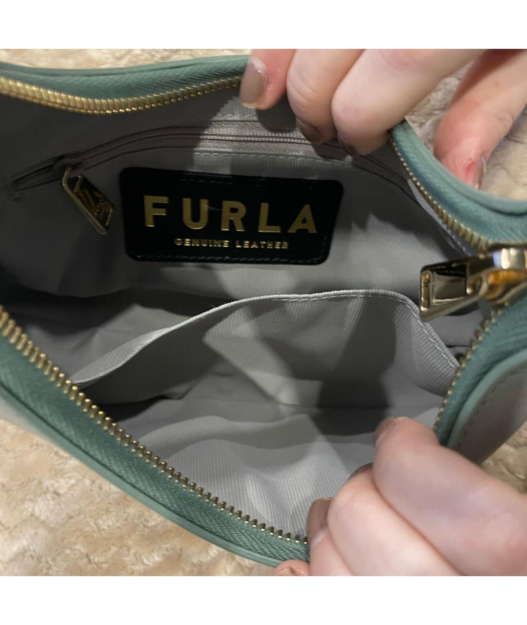 FURLA Зеленая кожаная сумка с короткими ручками, фото 4