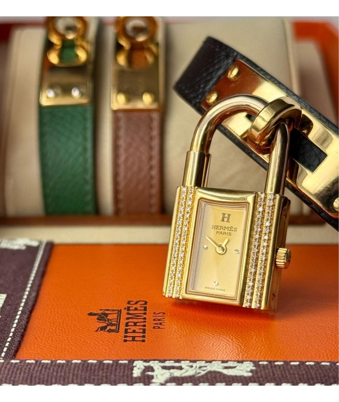 HERMES Золотые латунные часы, фото 6