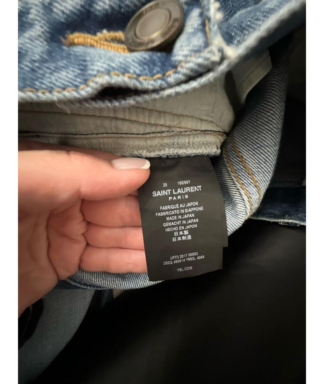 SAINT LAURENT Голубые хлопковые прямые джинсы, фото 7