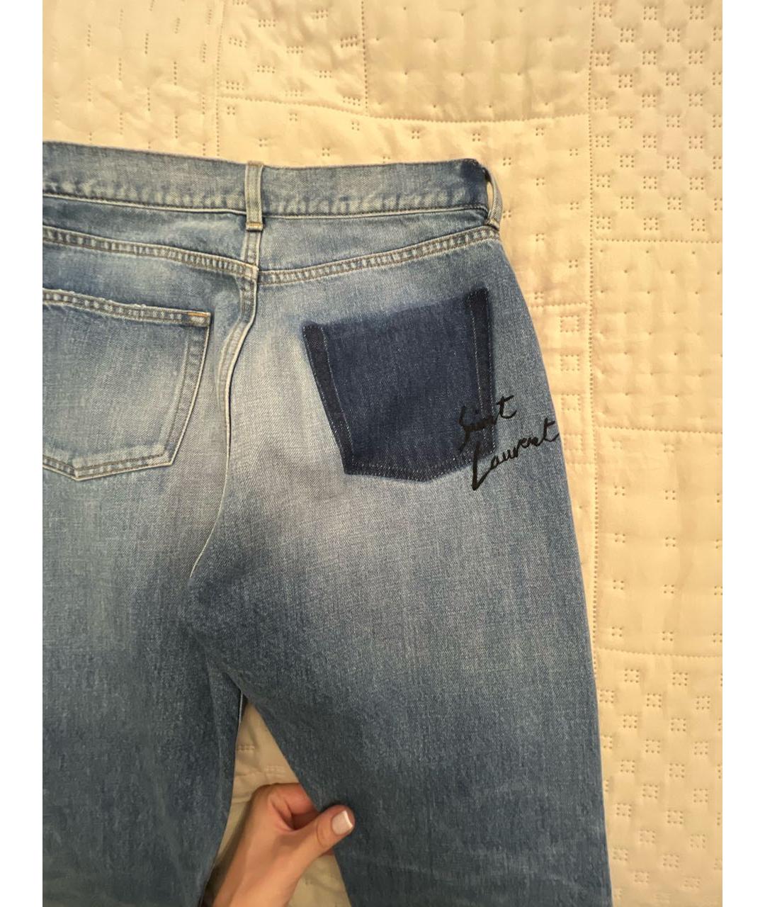 SAINT LAURENT Голубые хлопковые прямые джинсы, фото 4