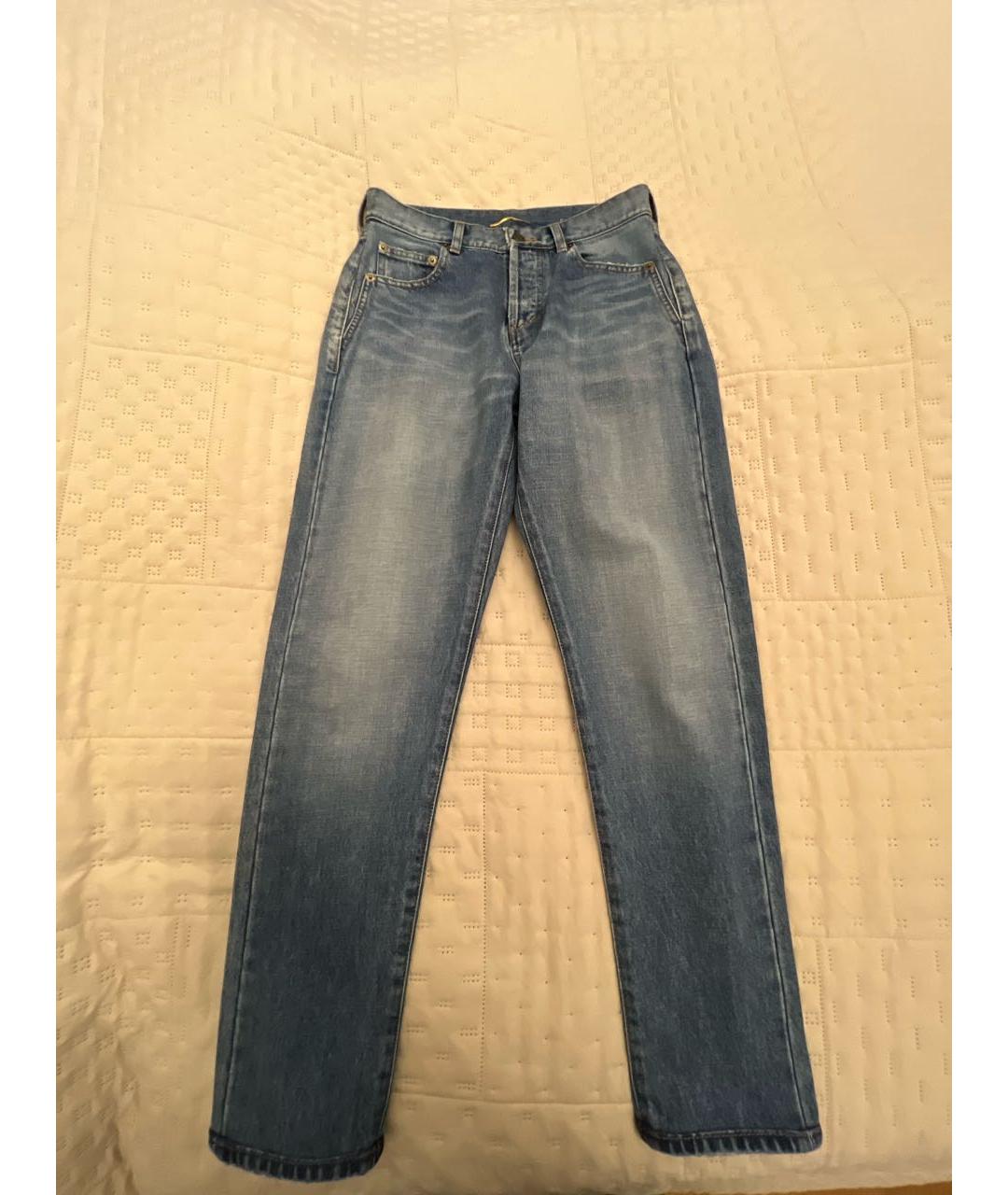 SAINT LAURENT Голубые хлопковые прямые джинсы, фото 8