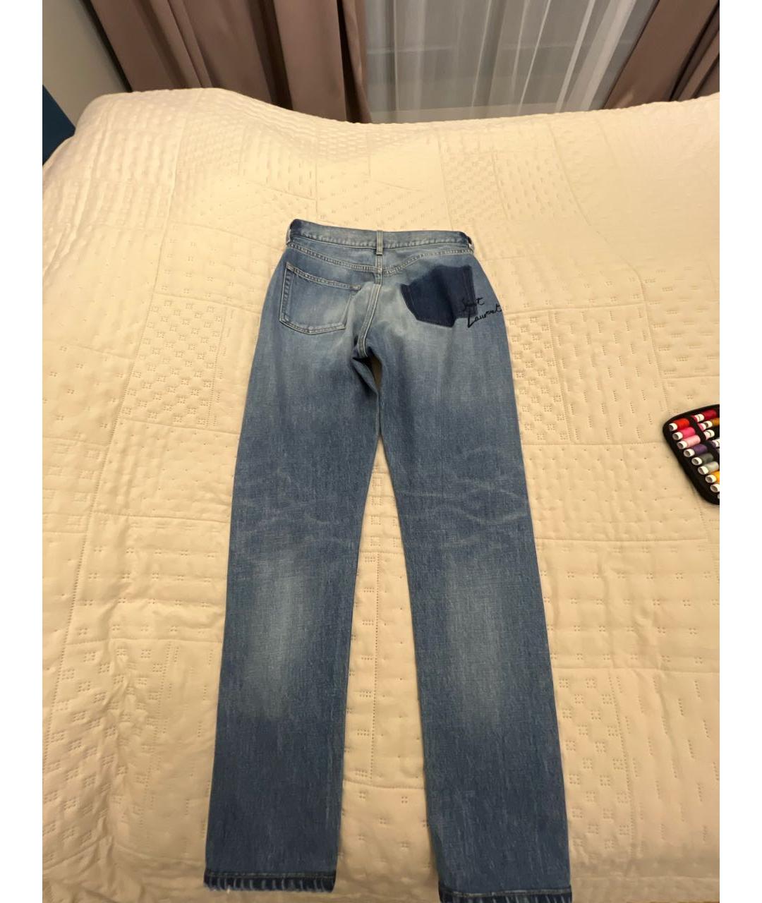 SAINT LAURENT Голубые хлопковые прямые джинсы, фото 2