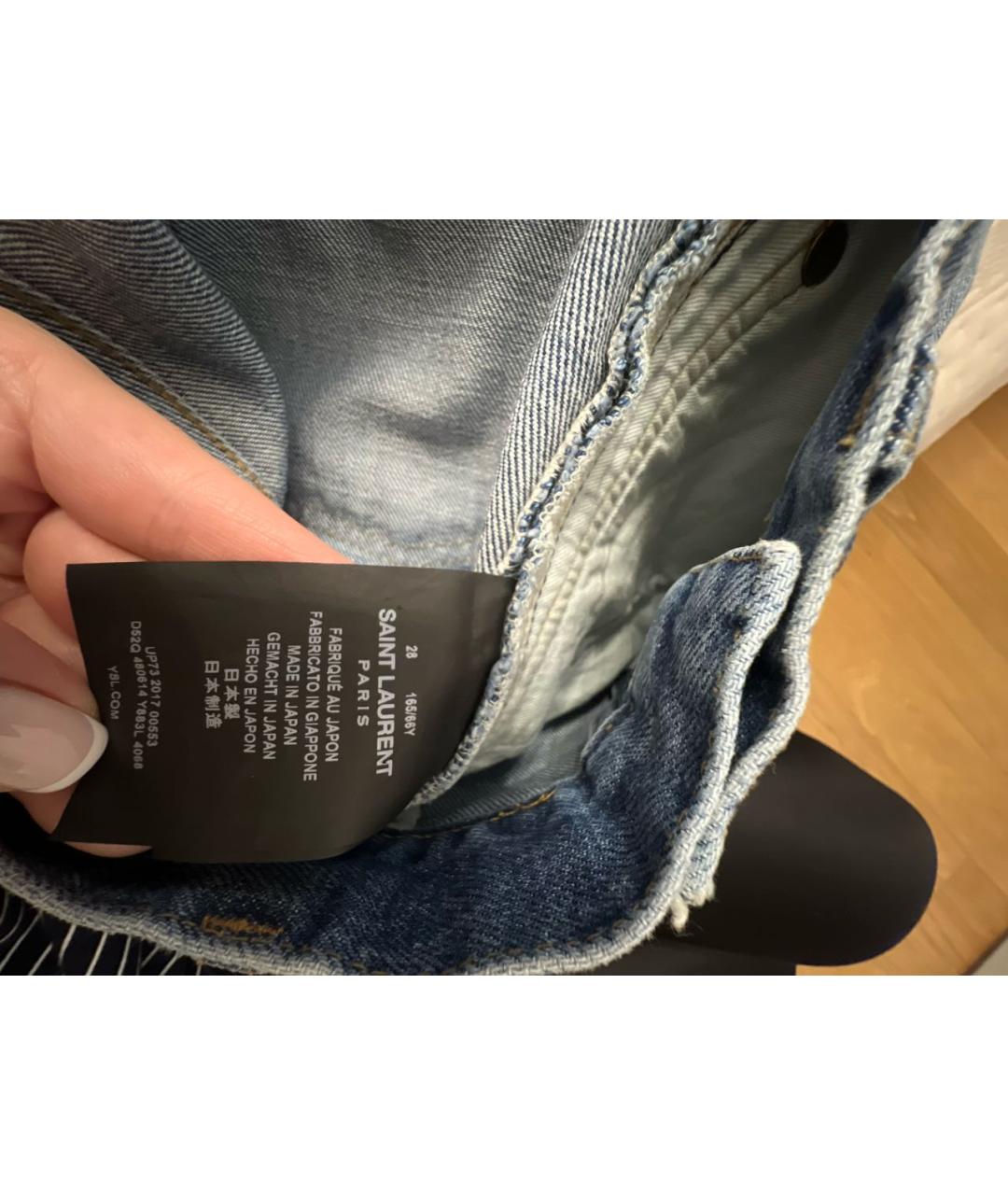 SAINT LAURENT Голубые хлопковые прямые джинсы, фото 5