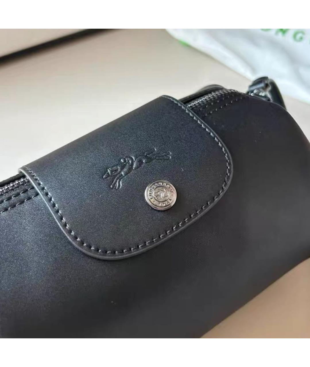 LONGCHAMP Черная кожаная сумка через плечо, фото 3