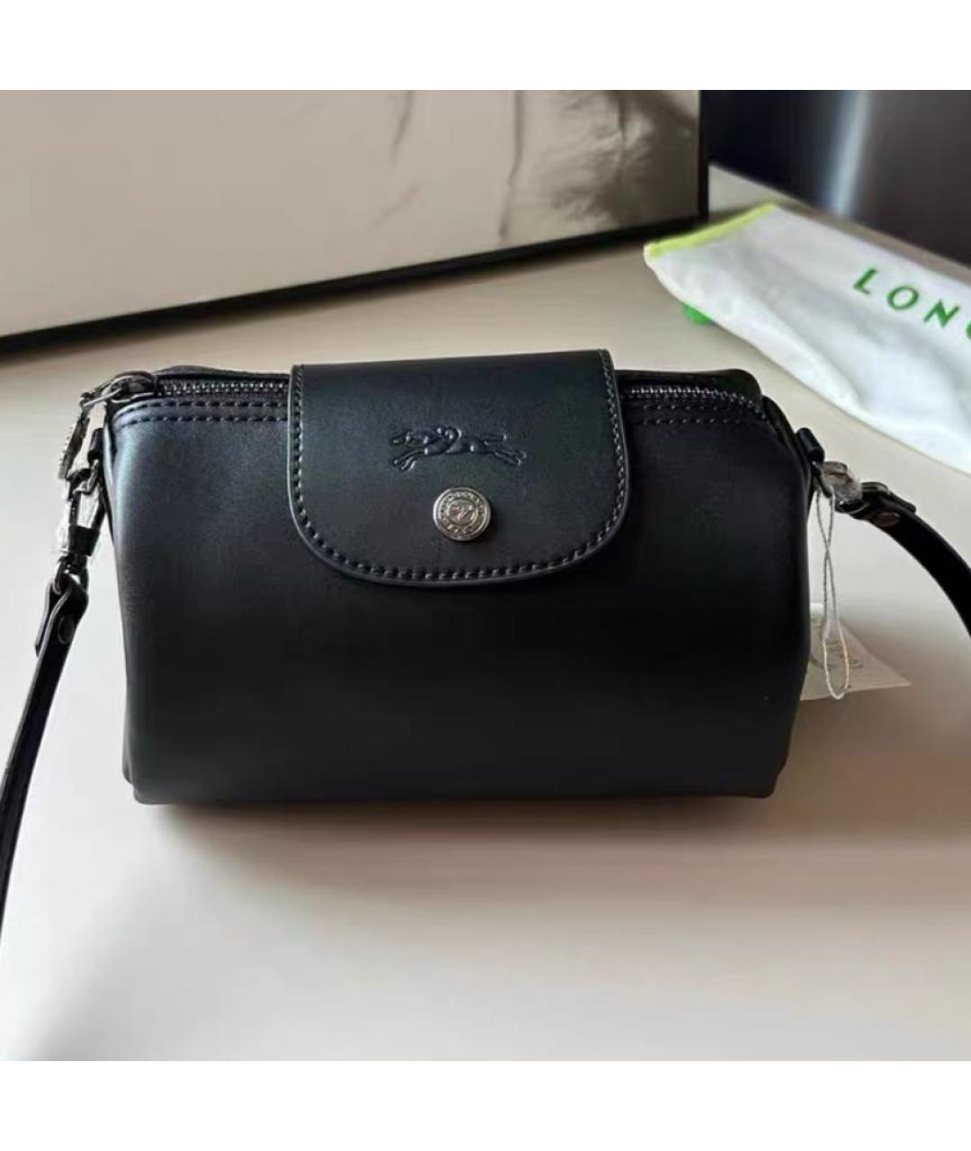 LONGCHAMP Черная кожаная сумка через плечо, фото 2