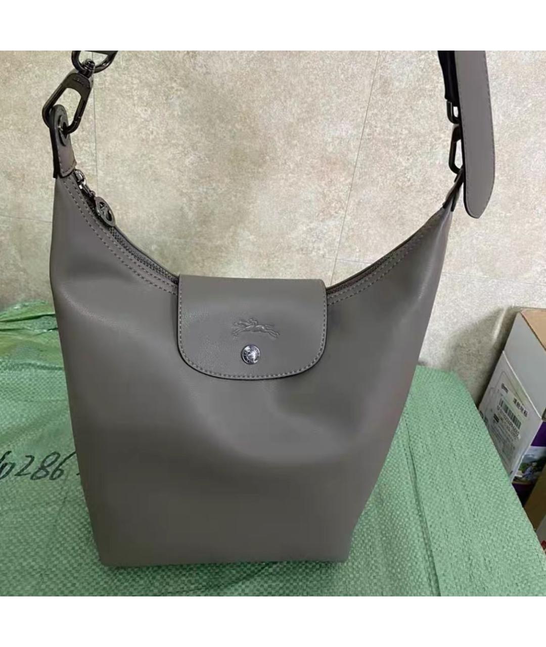 LONGCHAMP Антрацитовая кожаная сумка через плечо, фото 2