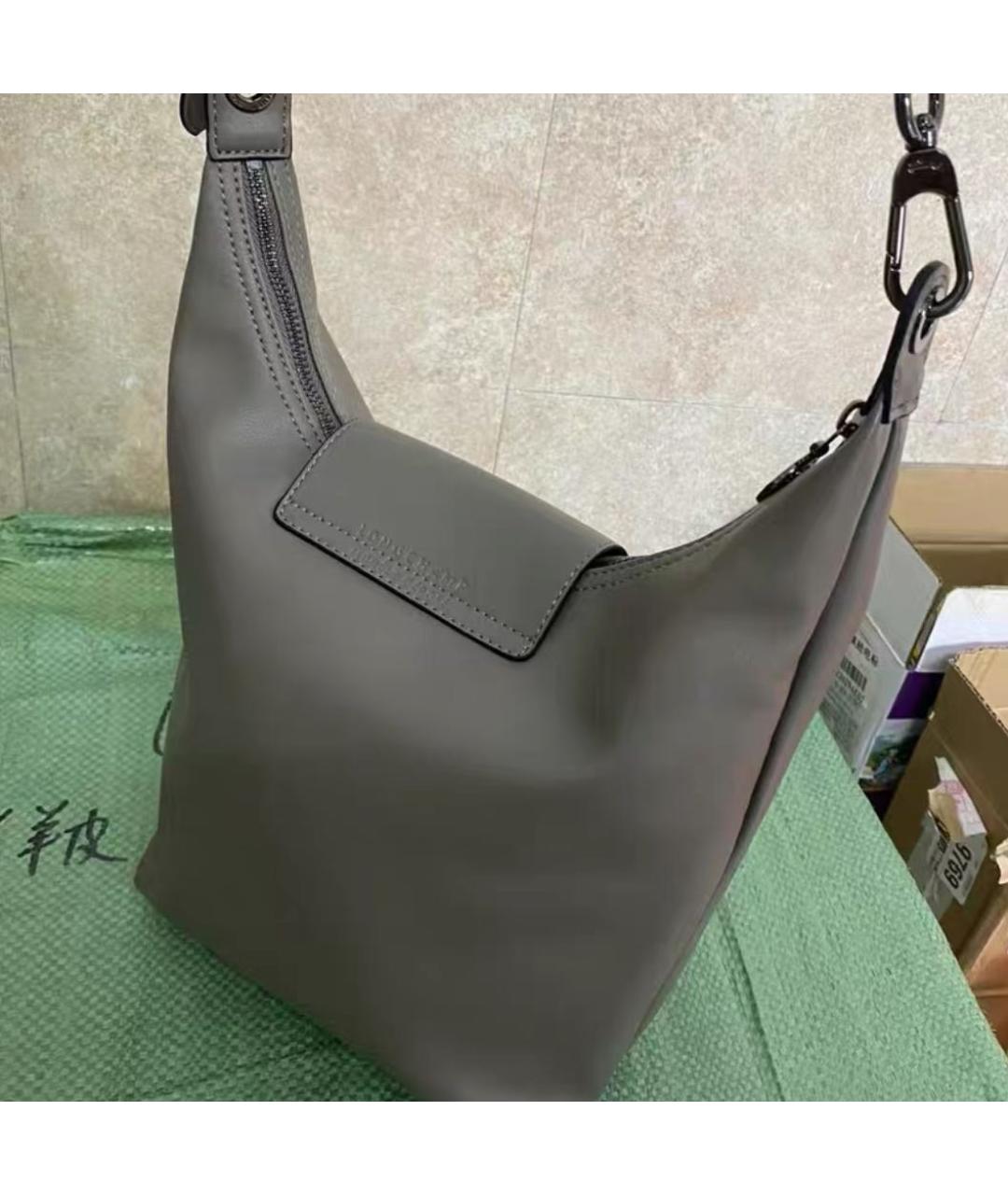 LONGCHAMP Антрацитовая кожаная сумка через плечо, фото 3