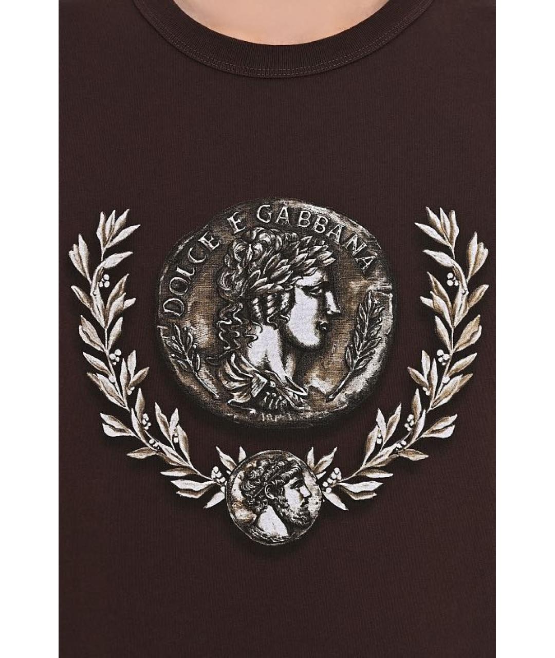 DOLCE&GABBANA Коричневая хлопковая футболка, фото 4