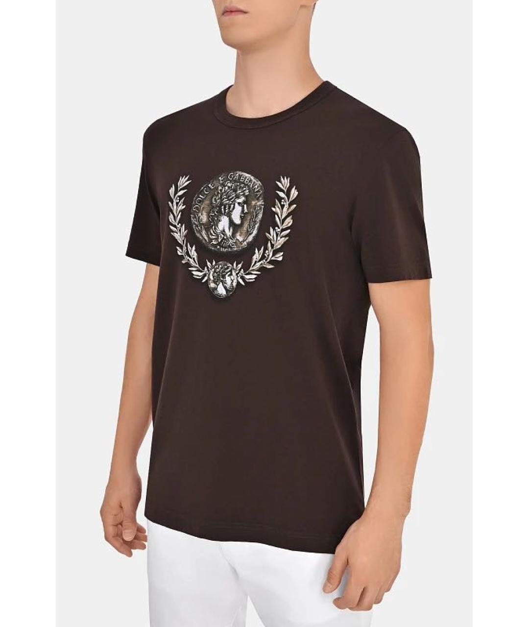 DOLCE&GABBANA Коричневая хлопковая футболка, фото 1