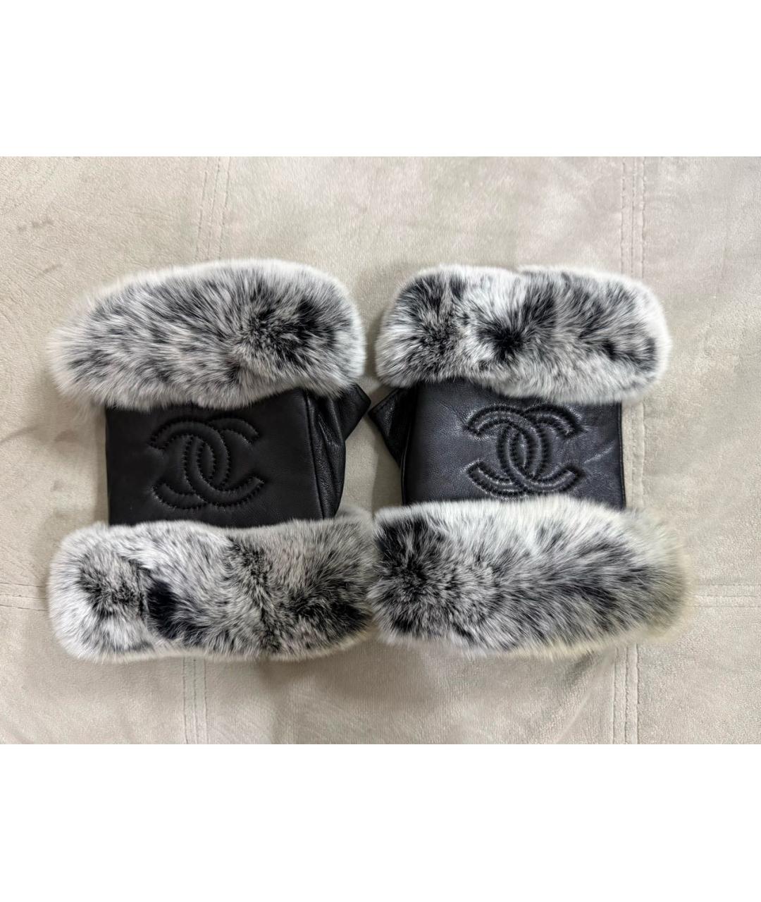 CHANEL Черные кожаные митенки, фото 6