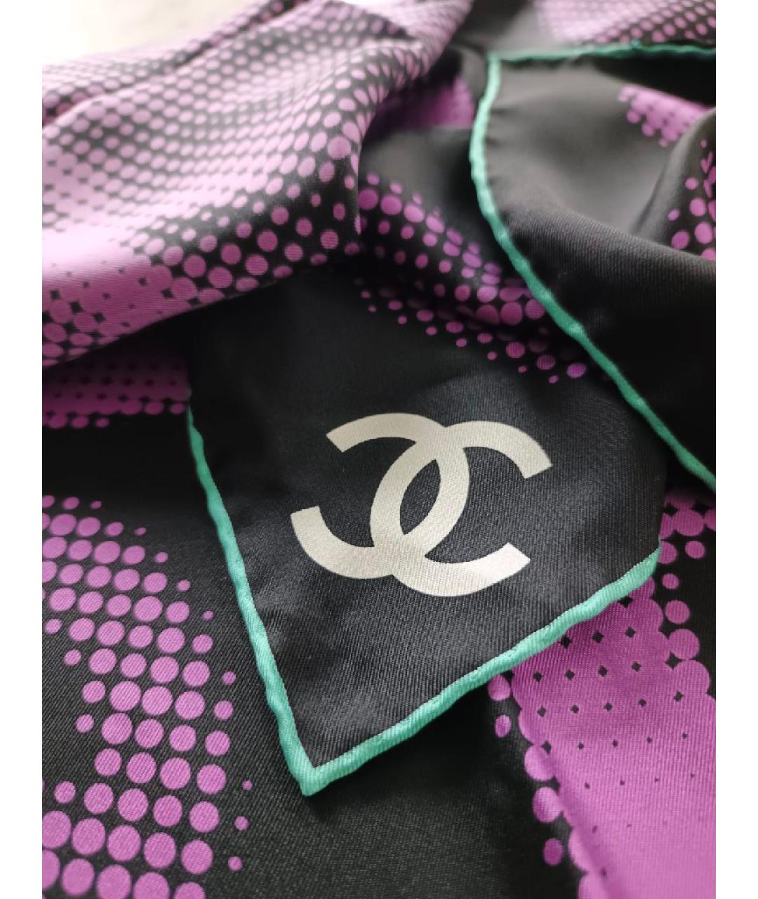CHANEL Фиолетовый шелковый платок, фото 8
