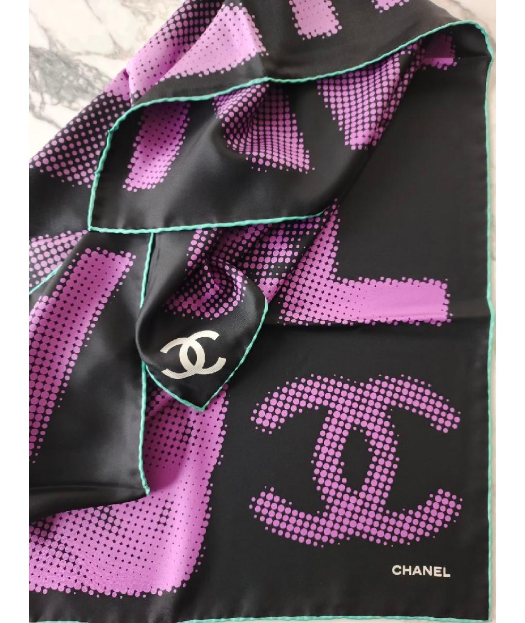 CHANEL Фиолетовый шелковый платок, фото 7