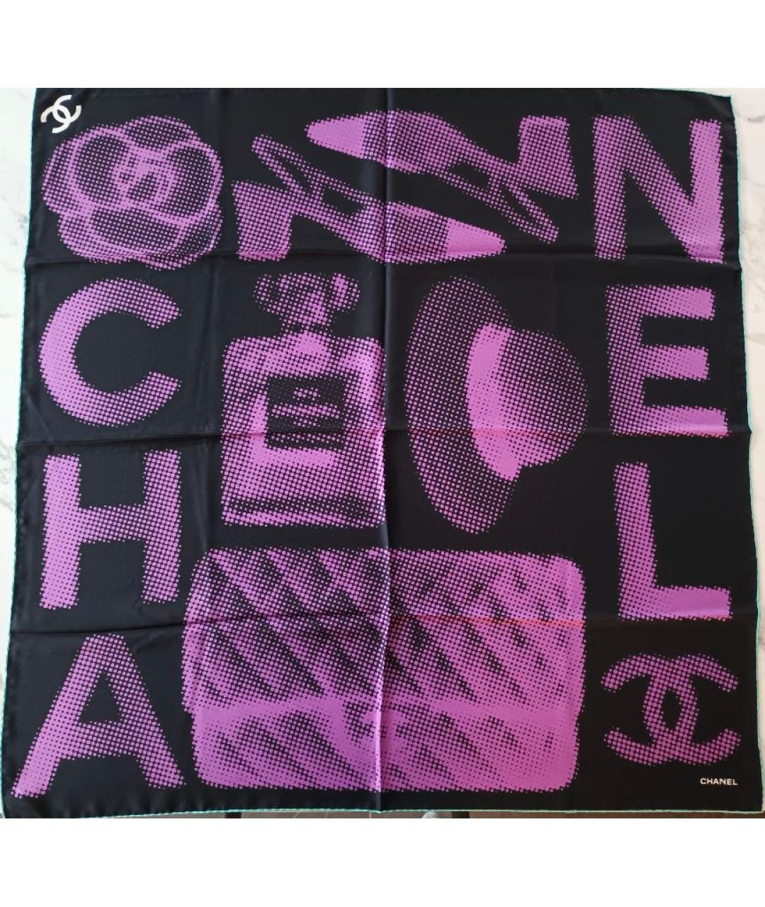 CHANEL Фиолетовый шелковый платок, фото 10
