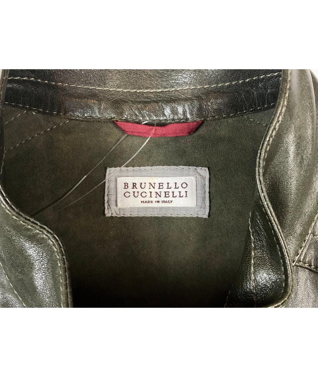 BRUNELLO CUCINELLI Зеленая кожаная куртка, фото 4