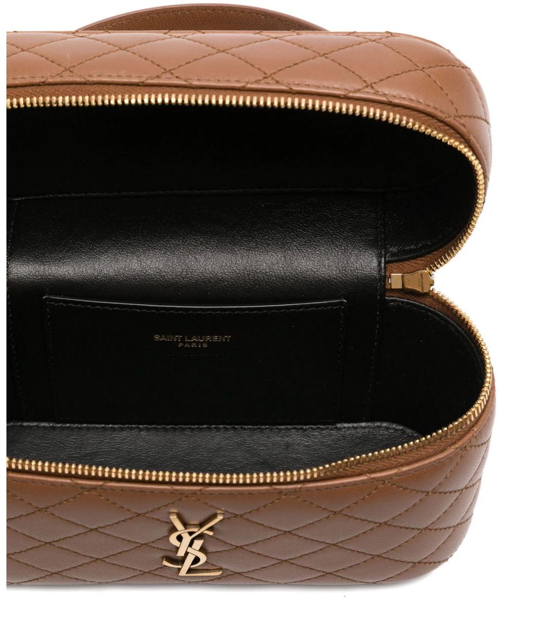 SAINT LAURENT Коричневая кожаная сумка с короткими ручками, фото 5