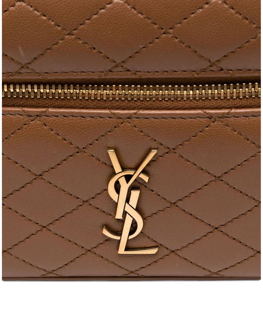 SAINT LAURENT Коричневая кожаная сумка с короткими ручками, фото 4