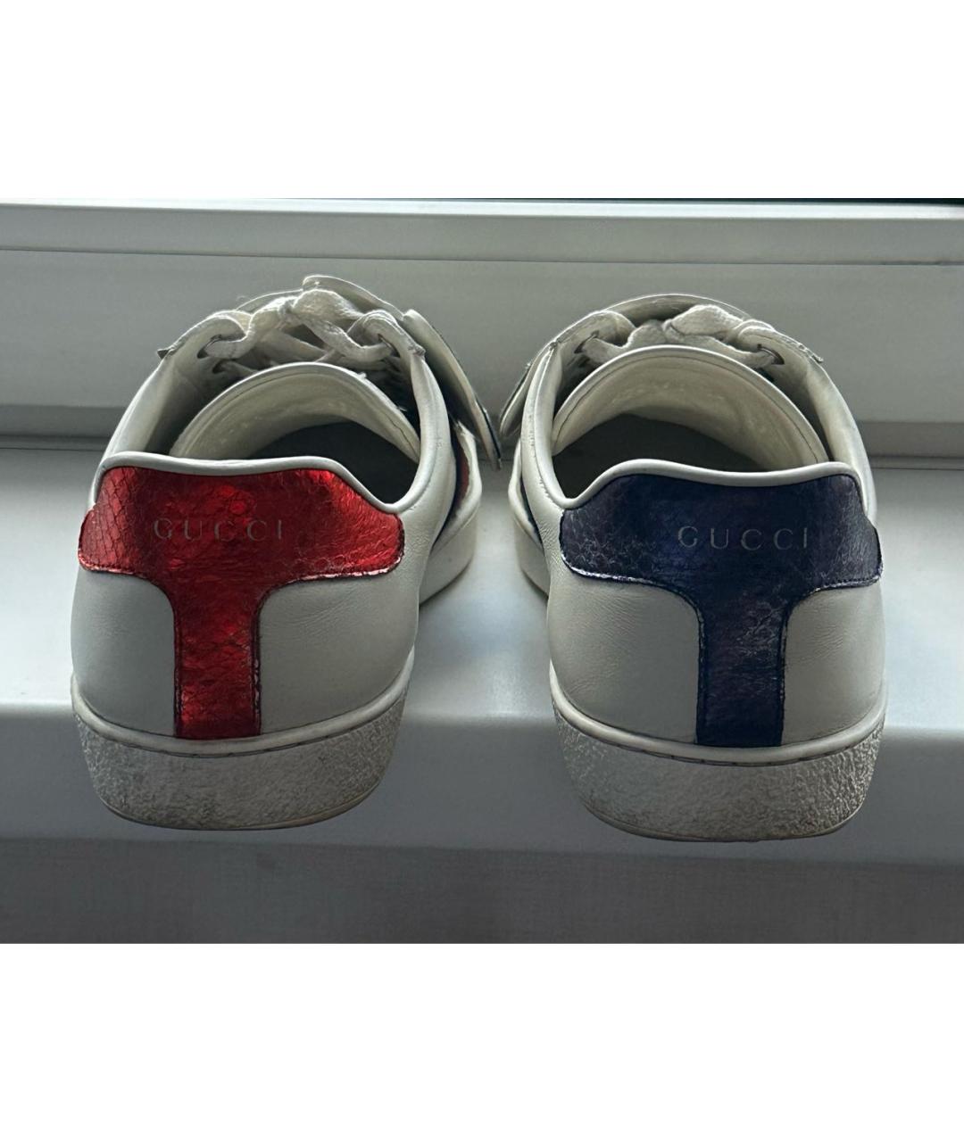 GUCCI Белые кожаные низкие кроссовки / кеды, фото 4