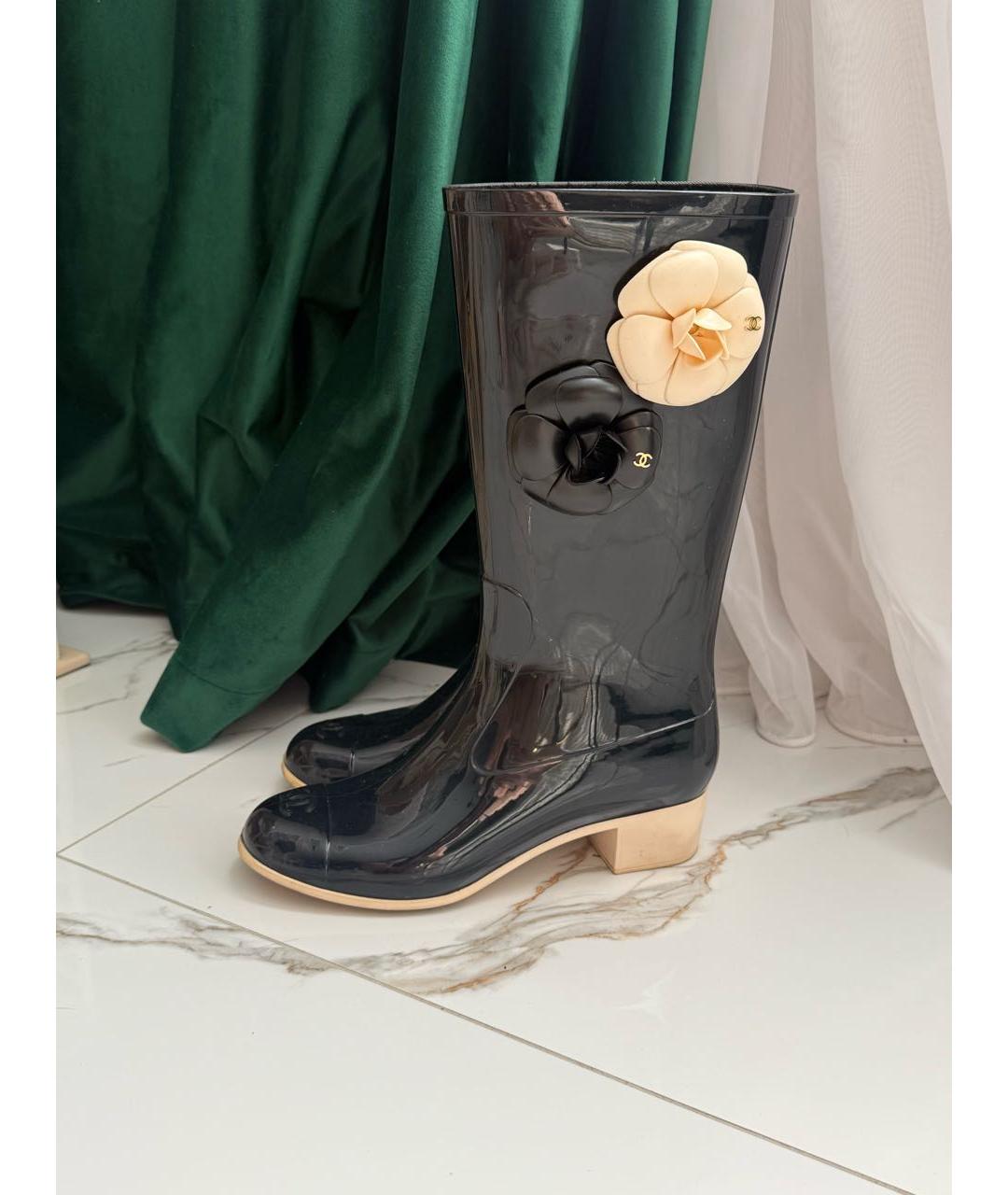 CHANEL Черные резиновые сапоги, фото 2
