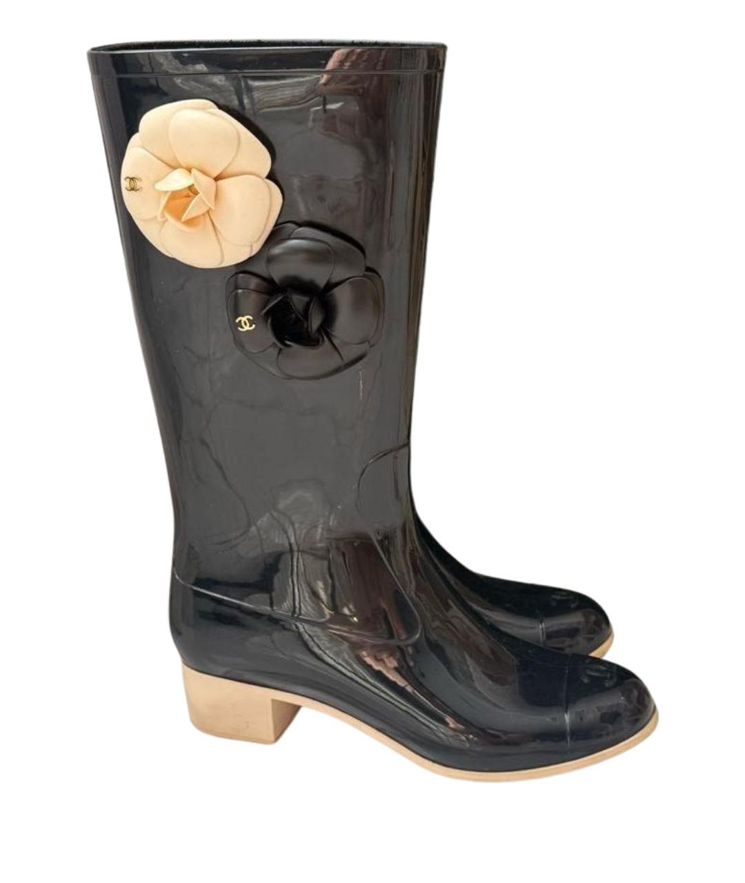 CHANEL Черные резиновые сапоги, фото 1