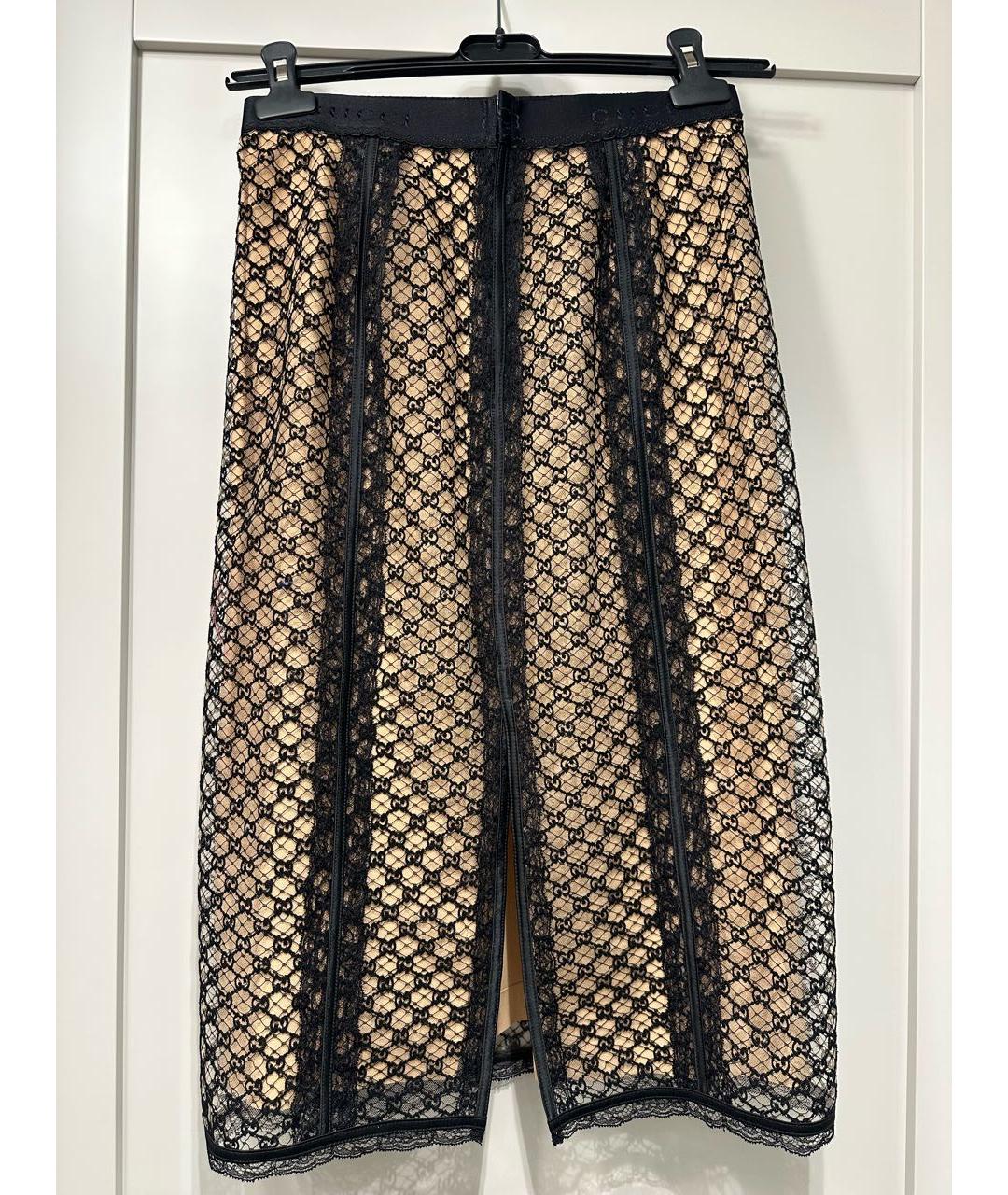 GUCCI Бежевая шелковая юбка миди, фото 3