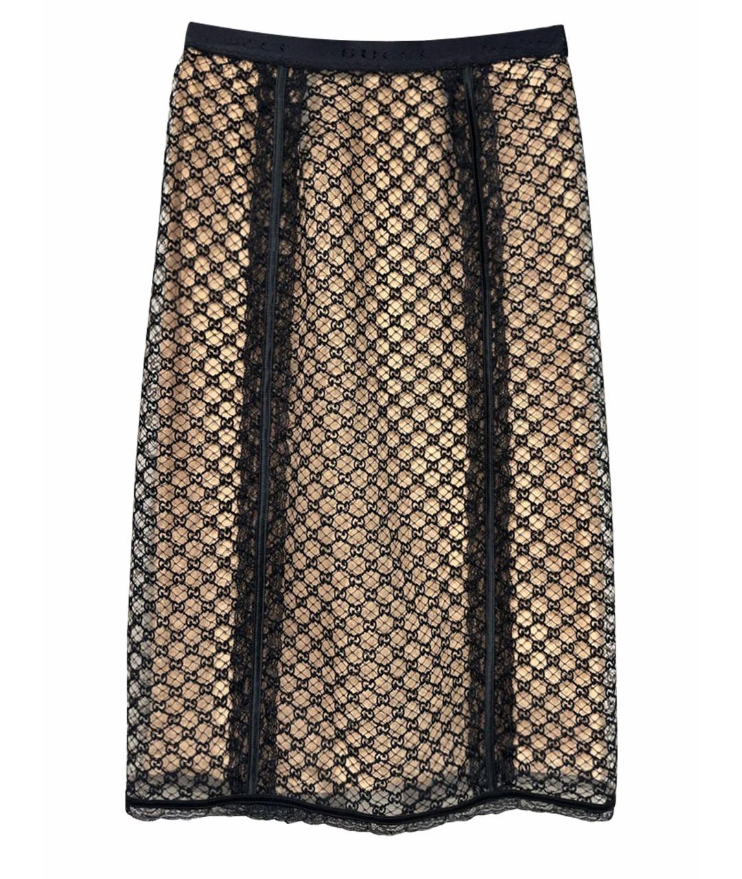 GUCCI Бежевая шелковая юбка миди, фото 1