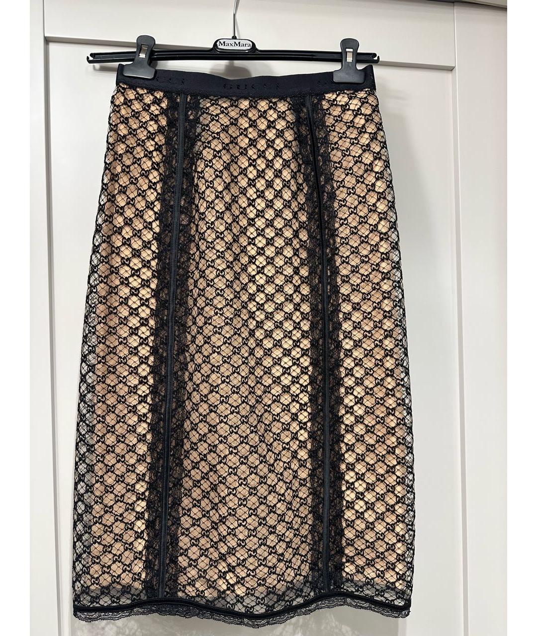 GUCCI Бежевая шелковая юбка миди, фото 2